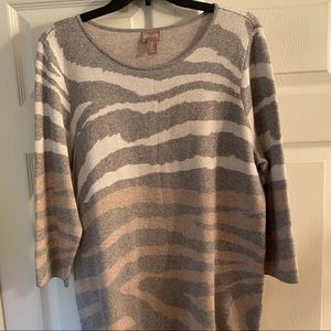 Chico’s Pullover Sweater.  Chico’s Size 2.  Length:  28”. Excellent Condition.